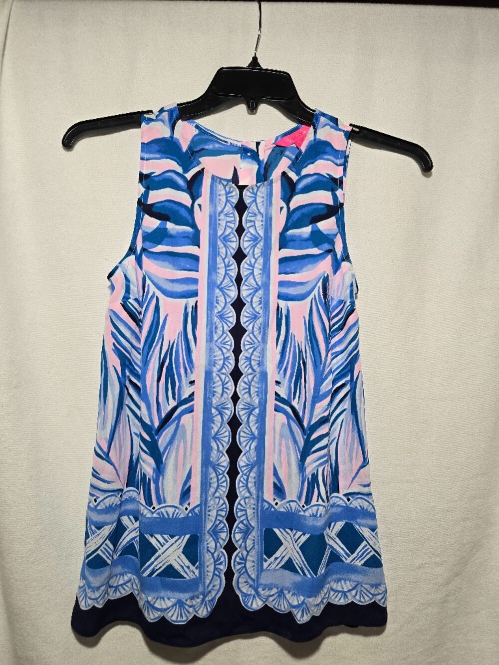 Lilly Pulitzer Pink Blue Tropical Palm Sleeveless Top Gold Button Back Size M